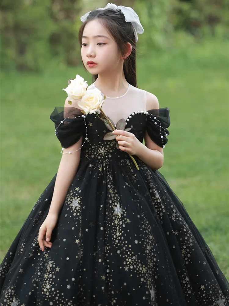 Black Evening Dresses for Kids Girl Elegant Gala Dress for Girls