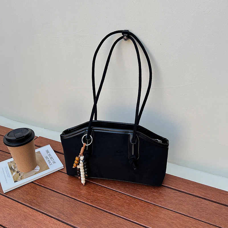 Retro Faux Suede Underarm Bags Solid Color Top Handle Handbag Underarm Packs for Women Travel Shopping Work