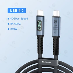 Premium USB4 Cable with LED Display - 8K/60Hz, 40Gbps, 240W PD Charging - 100cm 3.28Feet (USB 4 LED Display)