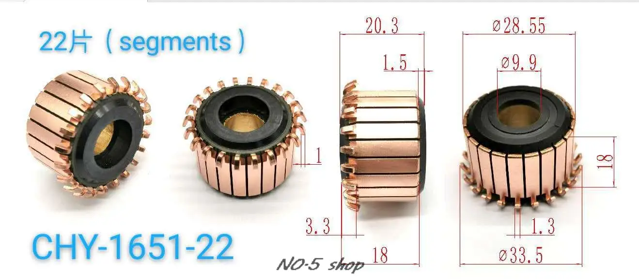 

5pcs 28.55x9.9x18(20)x22P Copper Bars Electric Motor Commutator