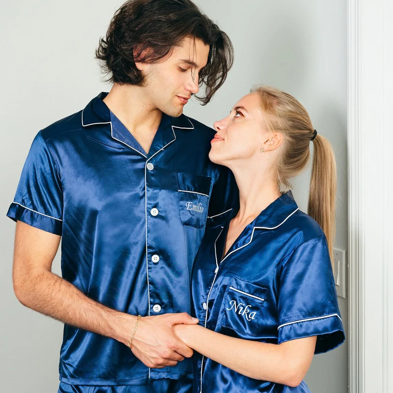 

Personalized Couple Pajamas Honeymoon Gift Custom Matching Pajamas Bride Groom Anniversary Gifts Satin Pajamas Sets With Names