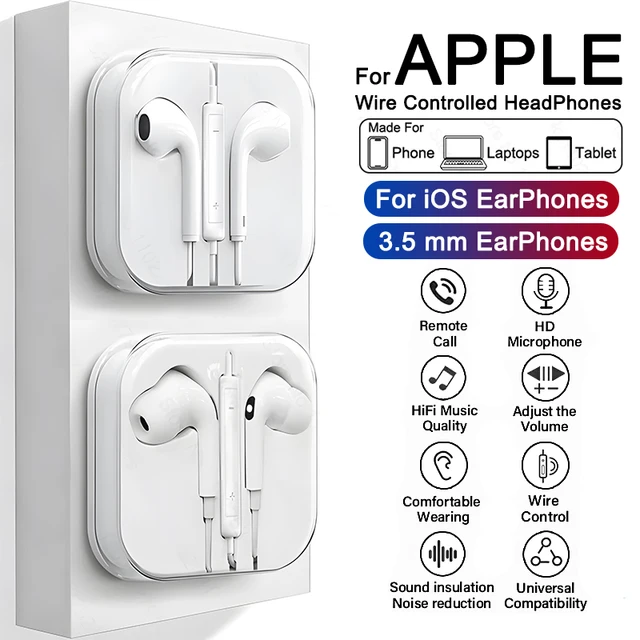 Per Apple iPad Laptop Tablet Cuffie per iPhone 16 15 14 13 12 11 Pro Max Auricolari X XS 7 8 Plus Auricolari stereo cablati da 3,5 mm 1