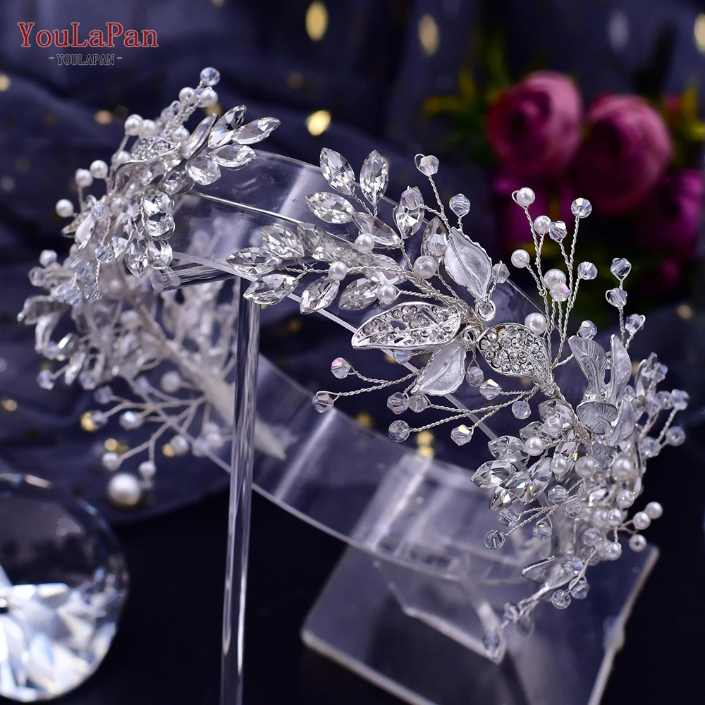 Bridal Hair Accessories YouLaPan Crystal Bridal Headpiece Alloy Leaf Headband Princess Tiara Pageant Headdress HP272