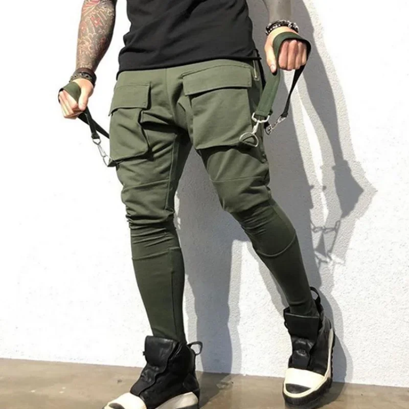 Men's Outdoor Fitness Long Pants Cotton Workwear with Big Pockets Breathable Loose Trousers for Autumn Winter Skateboarding