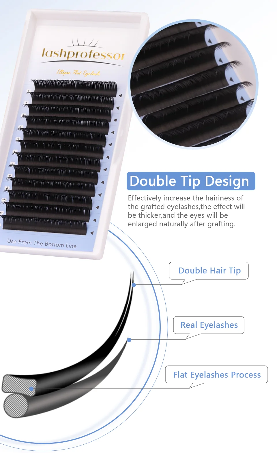 Lash professor Ellipse flache Wimpern doppelt geteilte Spitzen c cc d dd 0,15mm 0,20mm matte flache Wimpern Make-up Wimpern Faux Nerz Wimpern – Detail 3