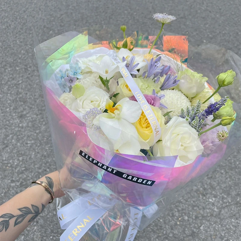 

20 Sheets Colorful Color Film Macaron Waterproof Film Bundle Lined with External Floral Wrapping Paper Gift Box Packaging Paper