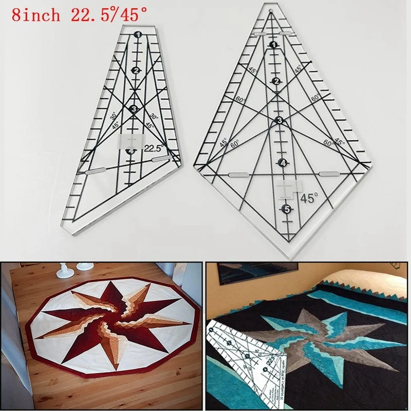 Acrylic Sewing Patchwork Ruler Squedge 22.5&deg;/45&deg; Sewing Template Ruler Patchwork Quilting DIY Stencil Tool-AA68