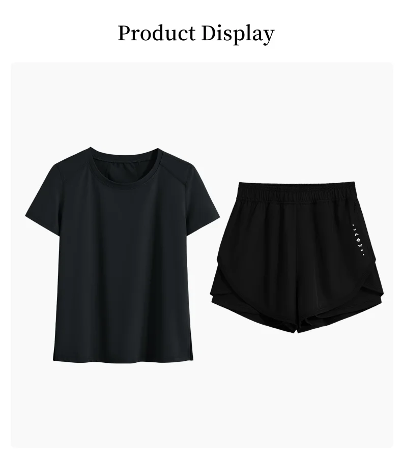 DRUR Gym Set Damen M-4XL Loose Fit Sommer Atmungsaktive Sportbekleidung Outfit Schnell Trocknend Schweißanzug Gym Kleidung Frau 2-teiliger Trainingsanzug – Detail 6