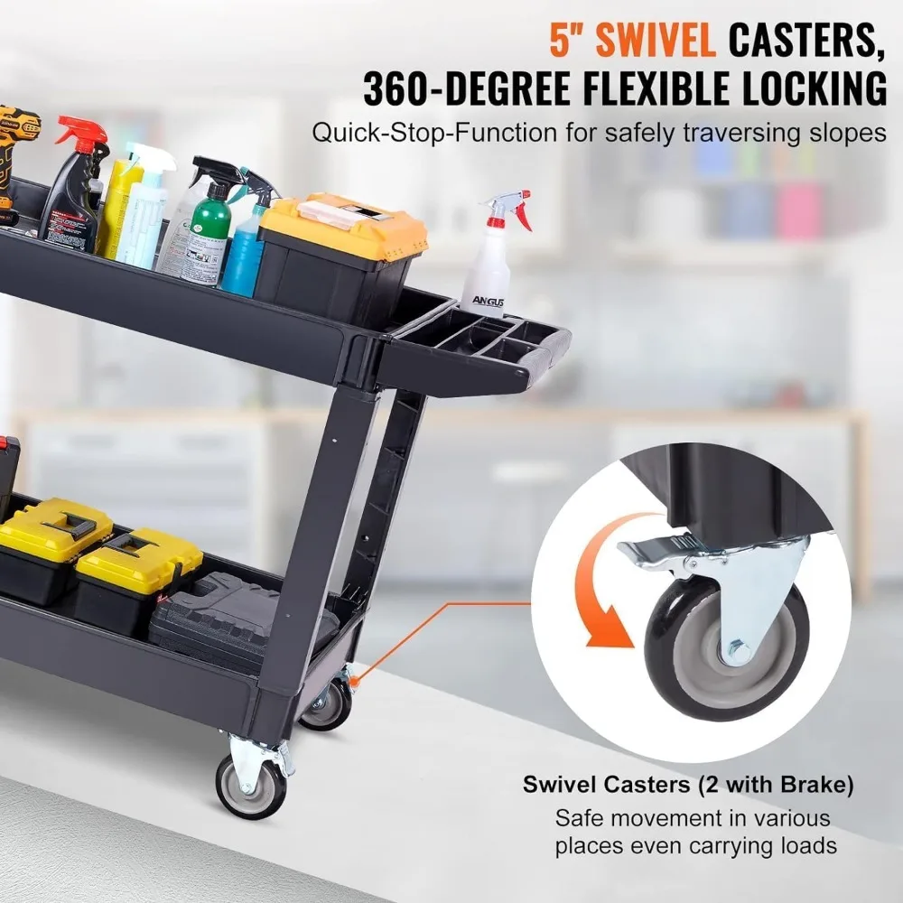 Rolling Utility Cart on Wheels Heavy Duty with Ergonomic Handle Deep Shelfs for Garage