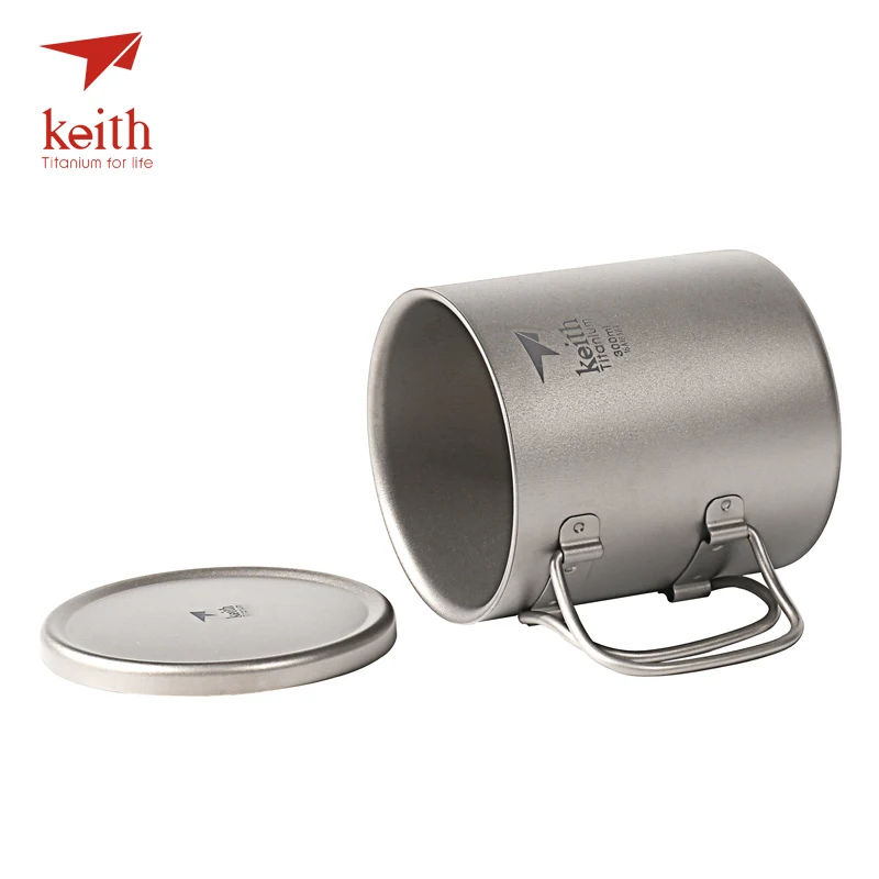 Keith Outdoor Camping Titanium Water Cup Ultralight Portable Folding Handle Hiking Travel Picnic Coffee Cup