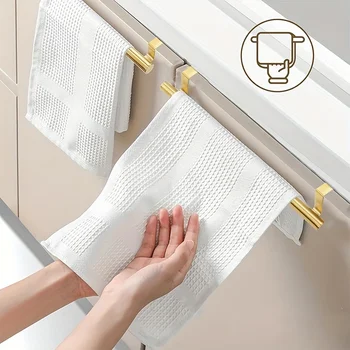 ราวแขวนผ้าสแตนเลส 1 ชิ้น - ติดผนังแบบไม่มีสว่านสําหรับห้องน้ํา/ห้องครัว |   อุปกรณ์เสริมสีทองเพรียวบาง ติดตั้งง่าย 2