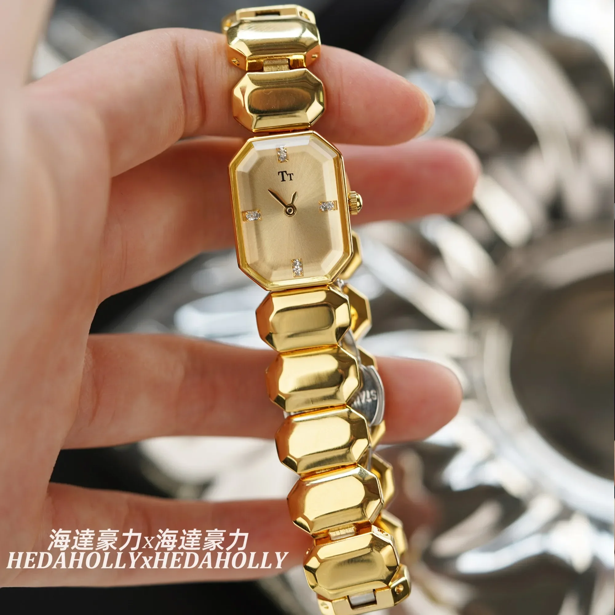 Ladies Diamond Watch Antique Brass Women Luxury