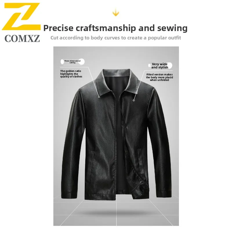 EIAO Spring Autumn Men Leather Jacket Fashion Simple Style Motorcycle Coat for Young Trendy Waterproof Windproof Biker Outerwear