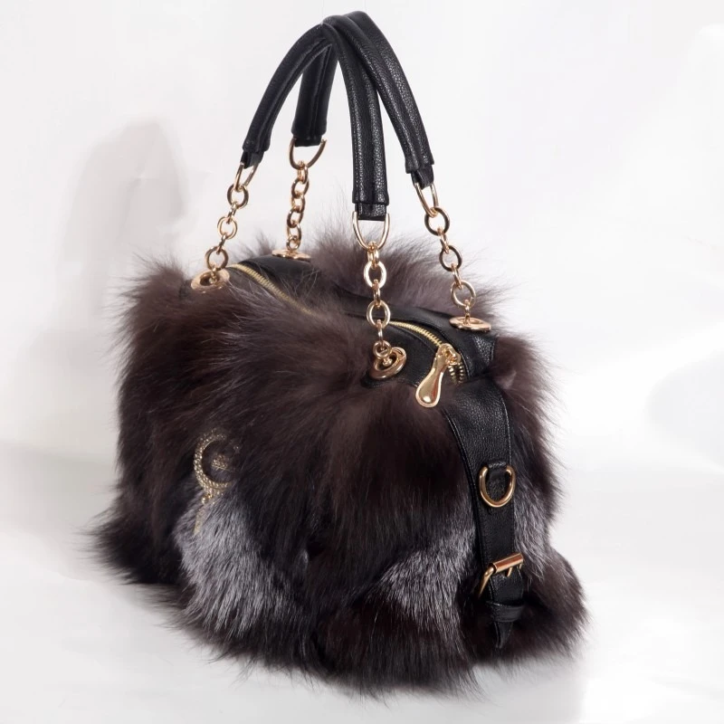 Women's Luxury Real Fur Shoulder Bag Natural Fluffy Fox Fur Crossbody Bag Women's Designer Large Capacity Fashion Handbag