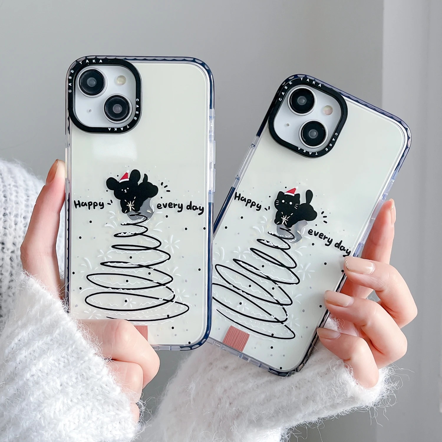 White Christmas Tree Cute Cat Puppy Dog Letter Cover Case Per Iphone 15 14 13 12 11 Pro Max Phone Case