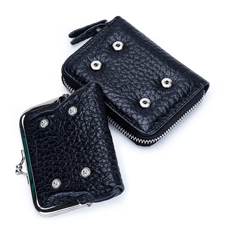 Leather Wallet for Women Luxury Short Women's Purse Card Holder with Kiss Closure Coin Clip Pocket Cards Case Dual-purpose Bag