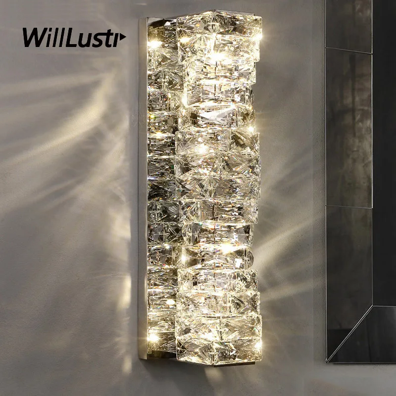 

Creative Crystal LED Wall Lamp Light Luxury Stainless Steel Sconce Hotel Lobby Aisle Cafe Bar Villa Modern Chrome Lighting