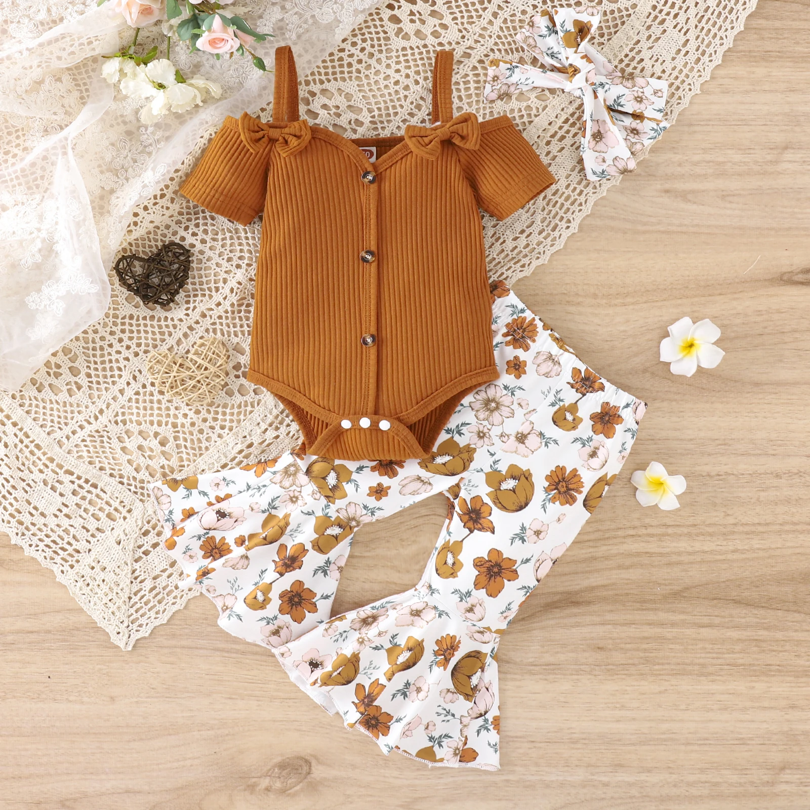 Infant Newborn 3Pcs Baby Girl Spring Outfits, Short Sleeve Cold