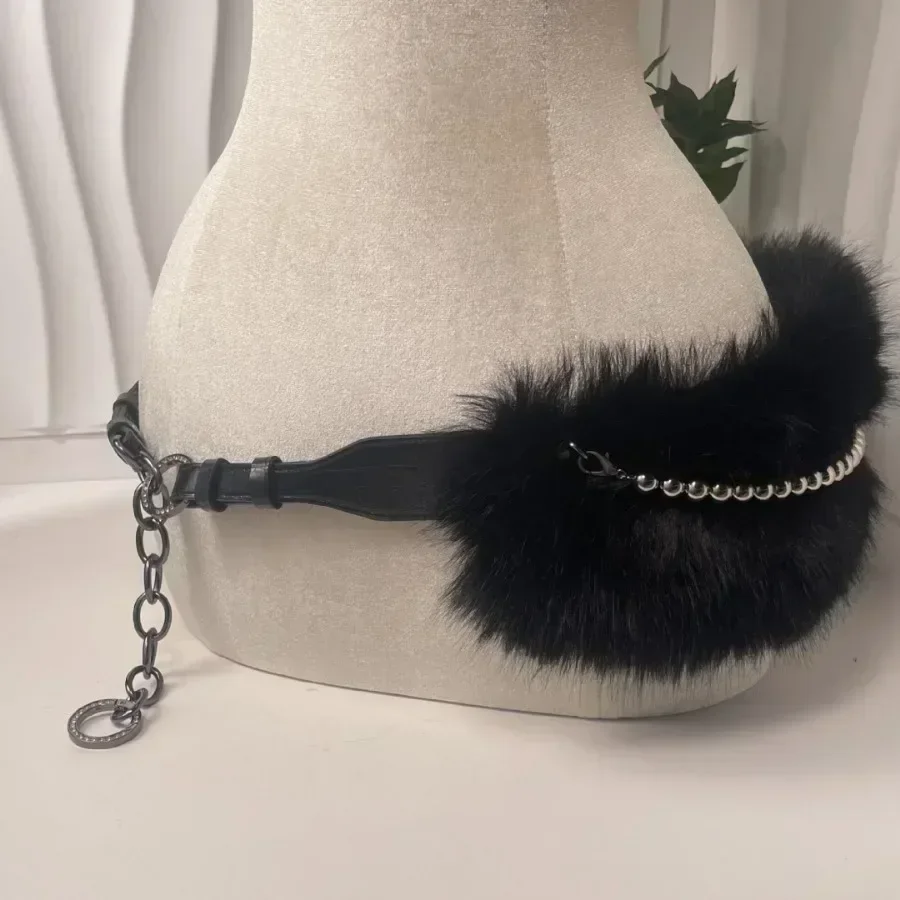 Vintage Y2K Faux Fur Punk Waistband with Metal Bead Chain