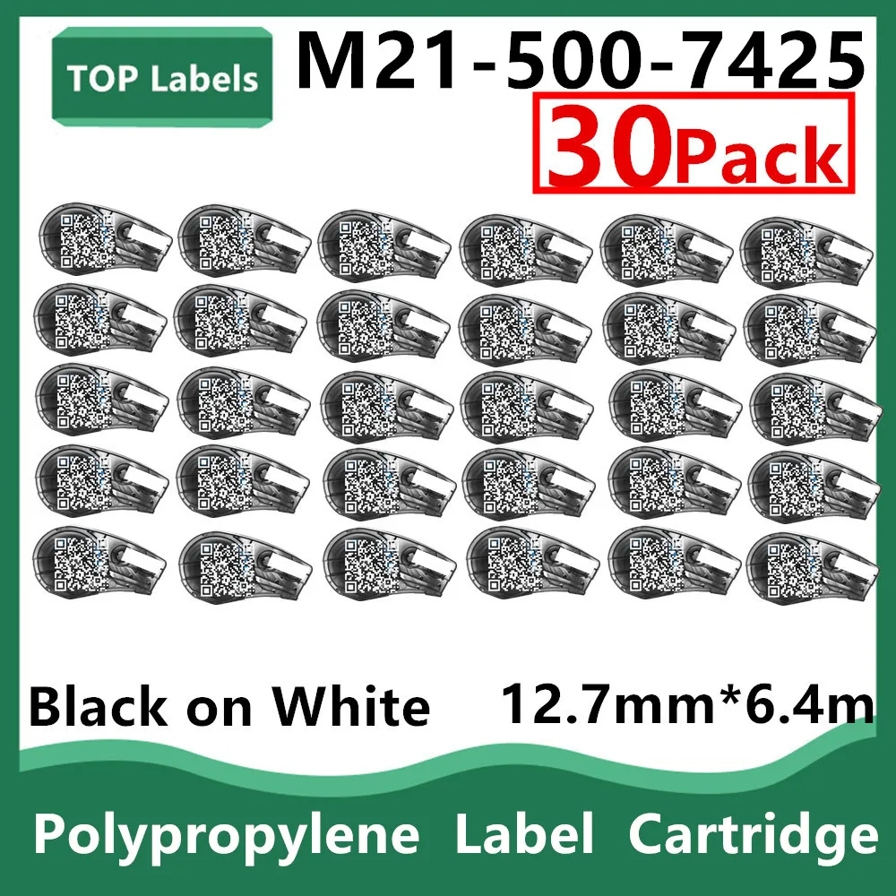 

10~30PK Replace M21-500-7425 Polypropylene Label Cartridge Signs In Labeller,Handheld Label Printer,Black on White 12.7mm*6.4m