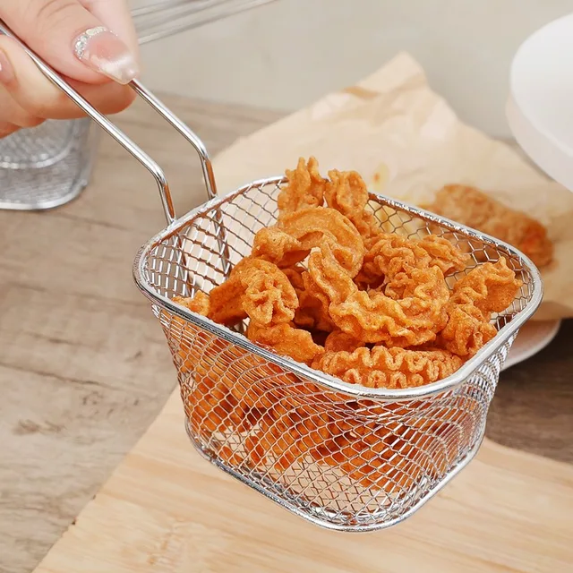 Square Fry Basket Stainless Steel Mesh Colander French Fries Chips Holder with Handle Kitchen Handheld Fry Cooking Accessories 3