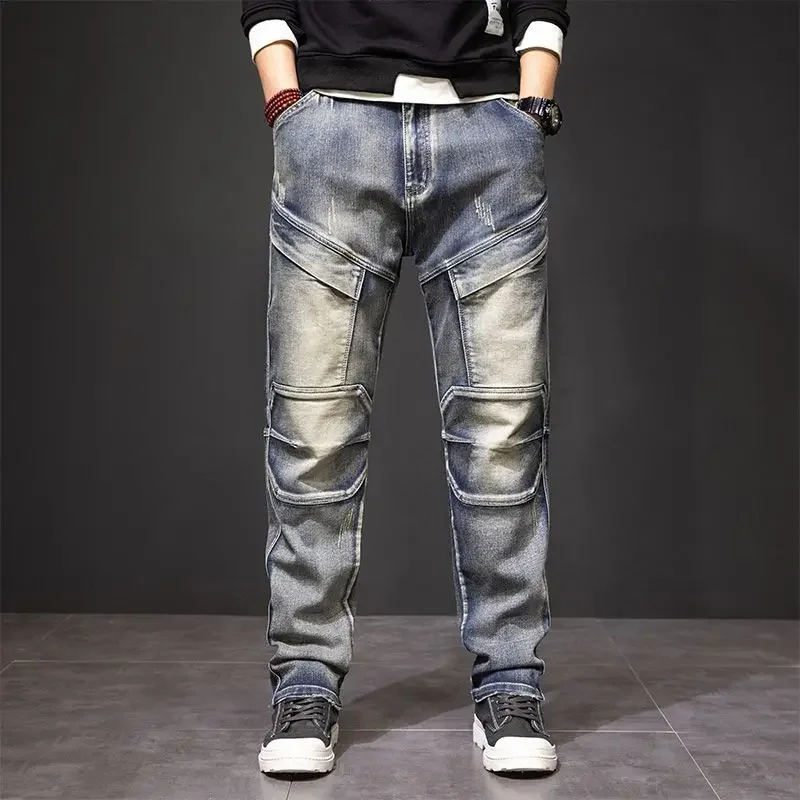 thumbnail image 1 of Pantalones con bolsillos Jeans para hombre Cargo rectos Pantalones vaqueros masculinos Grunge Y2k 2024 Tendencia de moda Denim 90s Ropa de calle Suave Xs, 1 of 5