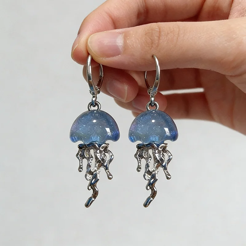 Süße blaue Qualle Ozean Anhänger Ohrringe für Frauen Mädchen einzigartige ästhetische Charme 2000er Jahre Harajuku EMO Vintage Schmuck Zubehör