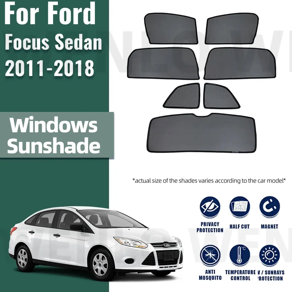 

For Ford Focus Sedan MK3 2011-2018 Magnetic Car Sunshade Shield Front Windshield Frame Curtain Rear Side Window Sun Shade Visor