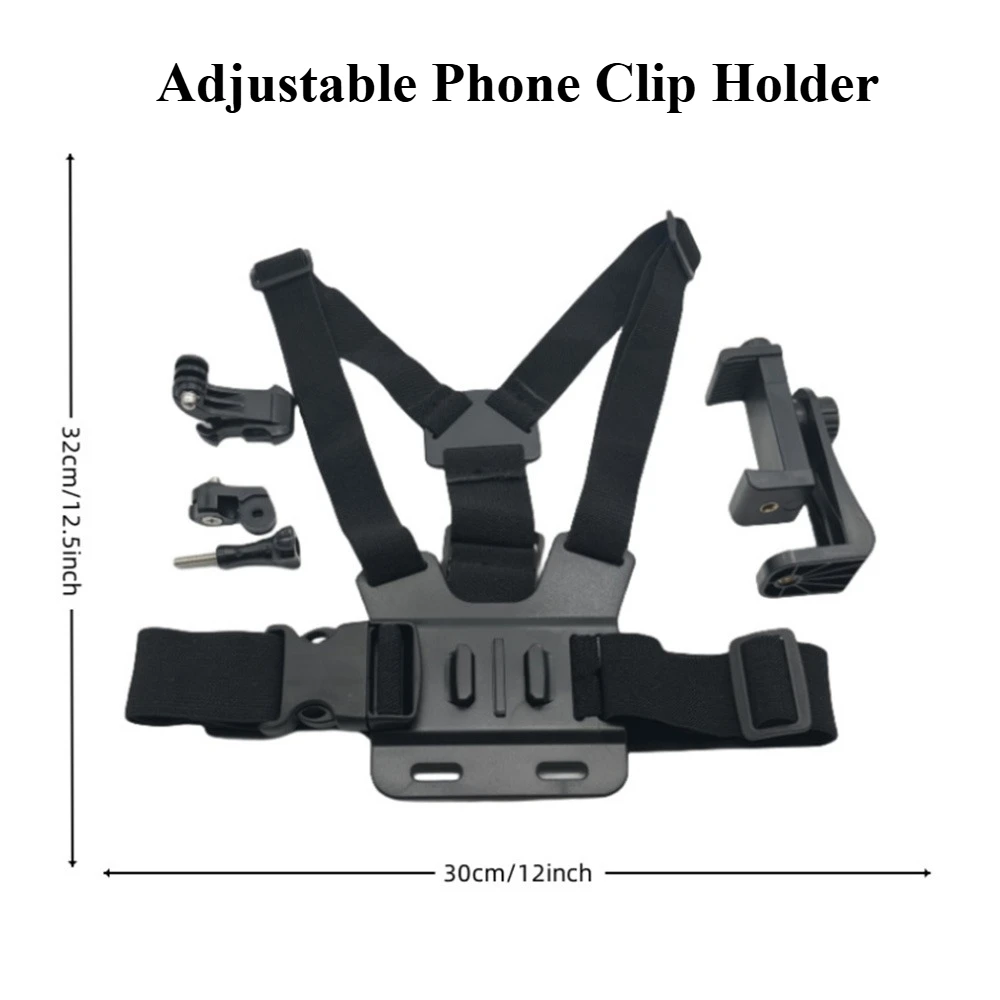 1 set Adjustable Phone Clip Holder With Chest Strap Fixation Bracket for Sport Camera Mobile Phone Camera Black Holder Accessory