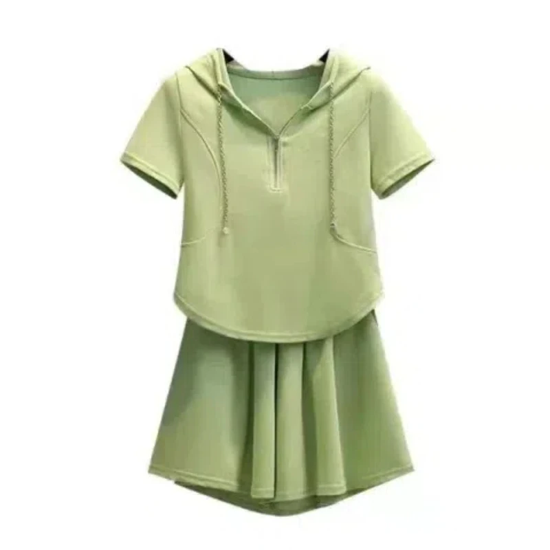 Summer New Sports Suit Hooded Loose Skirt Pants Casual Age Reducing Two-piece Set