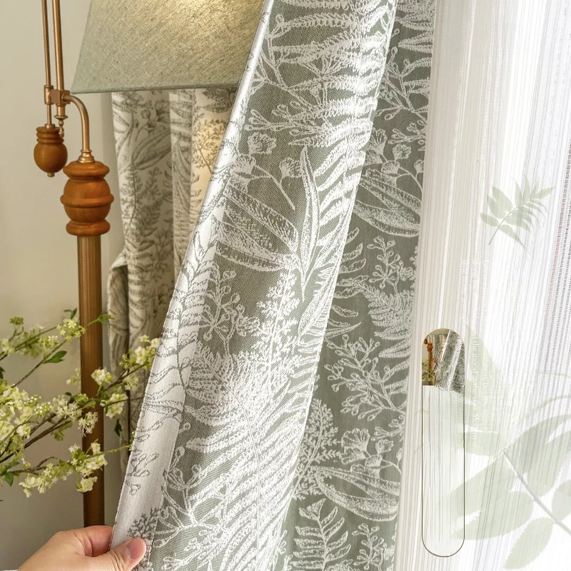 

Swaying Matcha Green Modern Simple American Rustic Double-sided Chenille Jacquard Curtains Living Room Bedroom Floating Window