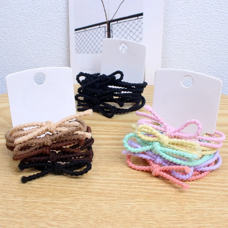5Pcs Solid Color Elastic Hair Bands Korean Bow Hair Ties Threaded Knotted Rope Ponytail Hair Bands Girl Accessoires