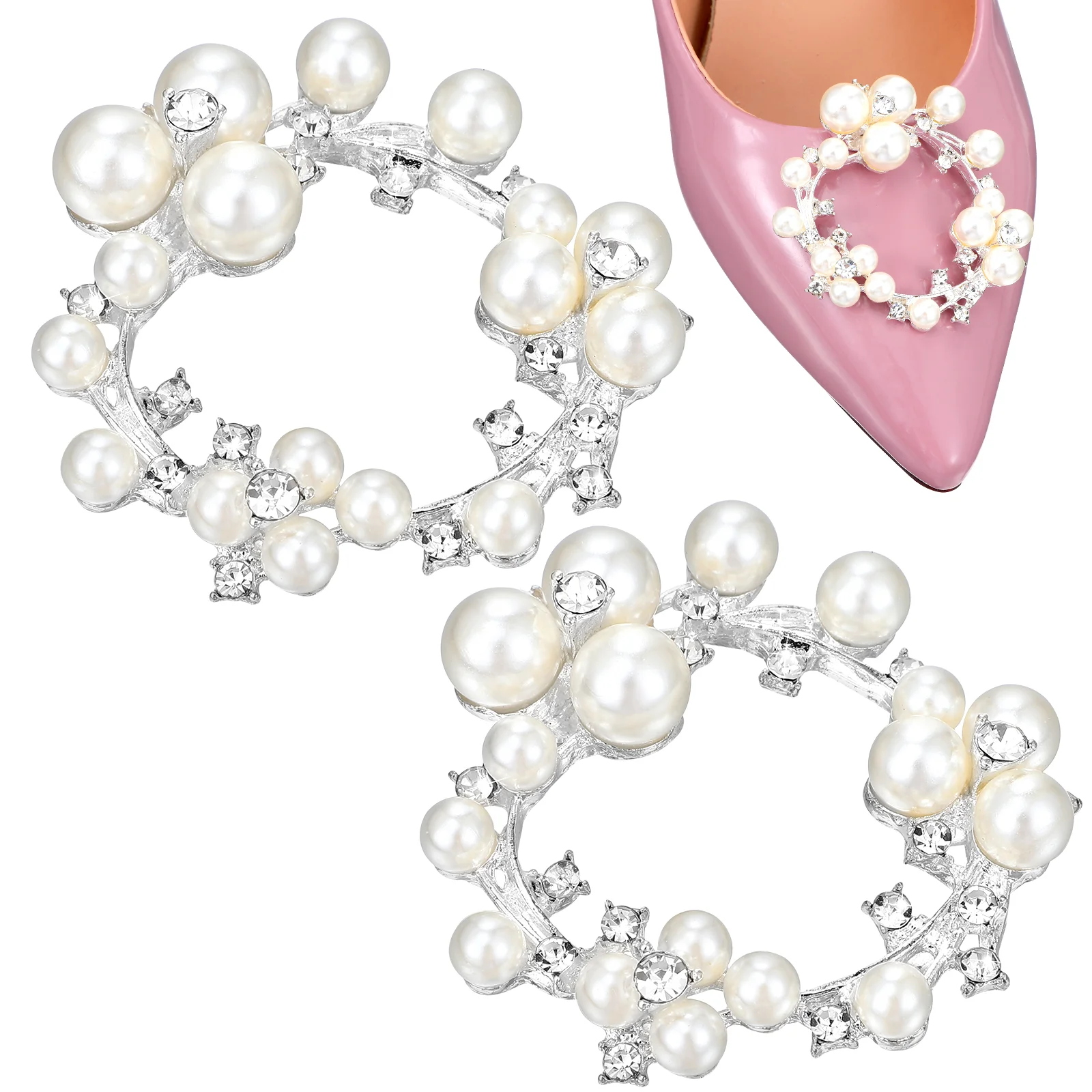 

Shoe Buckle Pearl Clips Embellishments Crystal Slipper Accessories Metal for Women