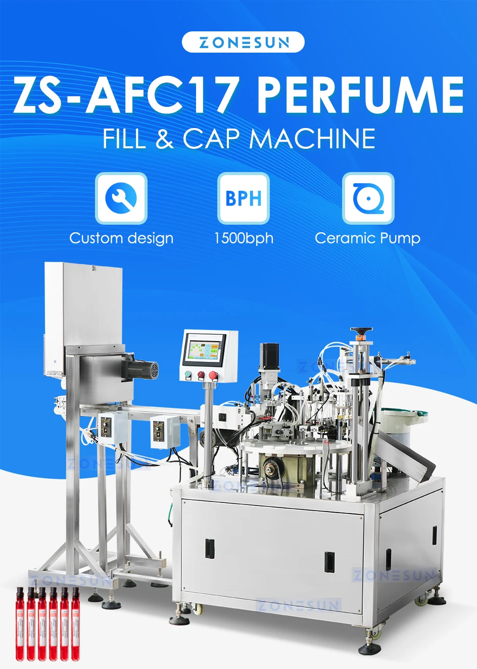 ZONESUN ZS-AFC17 Automatic 2 Nozzles Liquid Ceramic Pump Filling Capping Machine