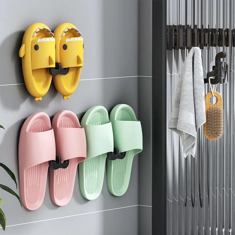 4pcs Slippers Rack No Punching Bathroom Simple Slipper Hook Toilet Drainage Rack Wall Mounted Bedroom Neat Storage Shoe Drying Rack_voghion.com