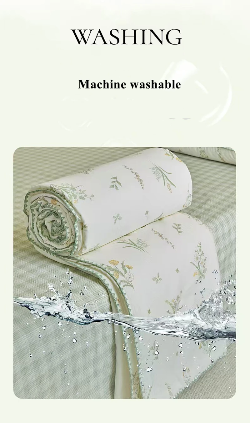 100 % Baumwoll-Gaze-Steppdecke mit Spitze und Blumenmuster, Klasse A, Bettwäsche in Twin- und Queen-Size, Sommerdecke für Kinder, Einzel- und Doppelbettdecke – Detail 12