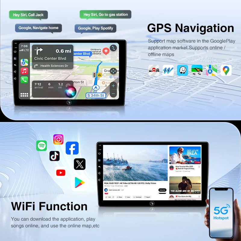 Radio para coche Ainavi Android de 9" con Carplay inalámbrico, navegación GPS para Fiat Ducato 2005-2024, Citroen Jumper, Peugeot Boxer, Android Auto, reproductor multimedia 4G para coche, SWC, BT5.0, HD IPS, salida HDMI, MP5, FM, AM, RDS, giroscopio, autorradio 2 DIN. 2