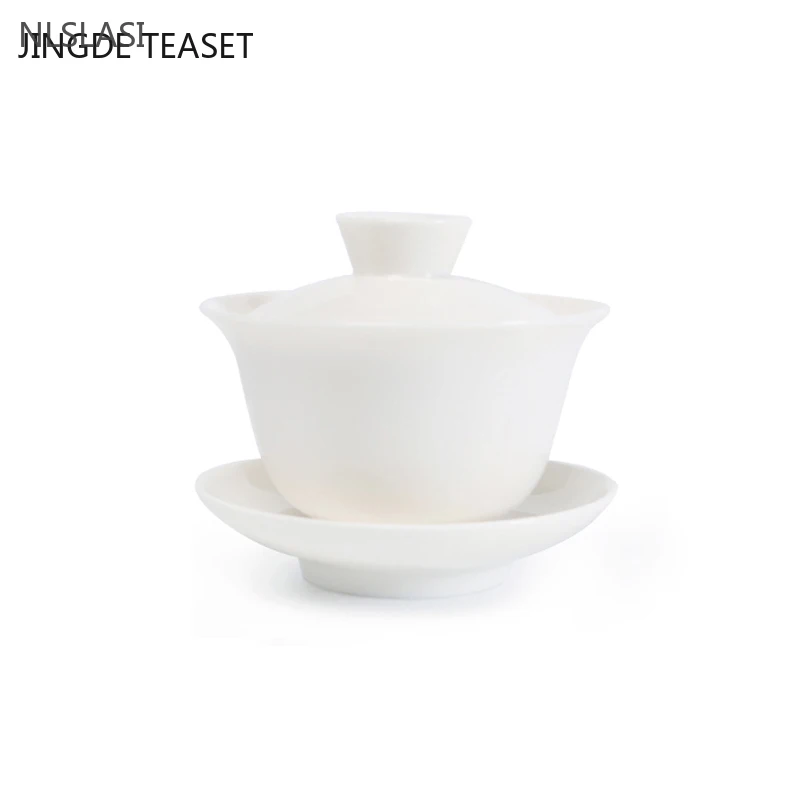 Dehua Handmade Ceramic Gaiwan Large Tea cup Solid color Tea tureen Chinese White porcelain Tea set Drink tea Accessories