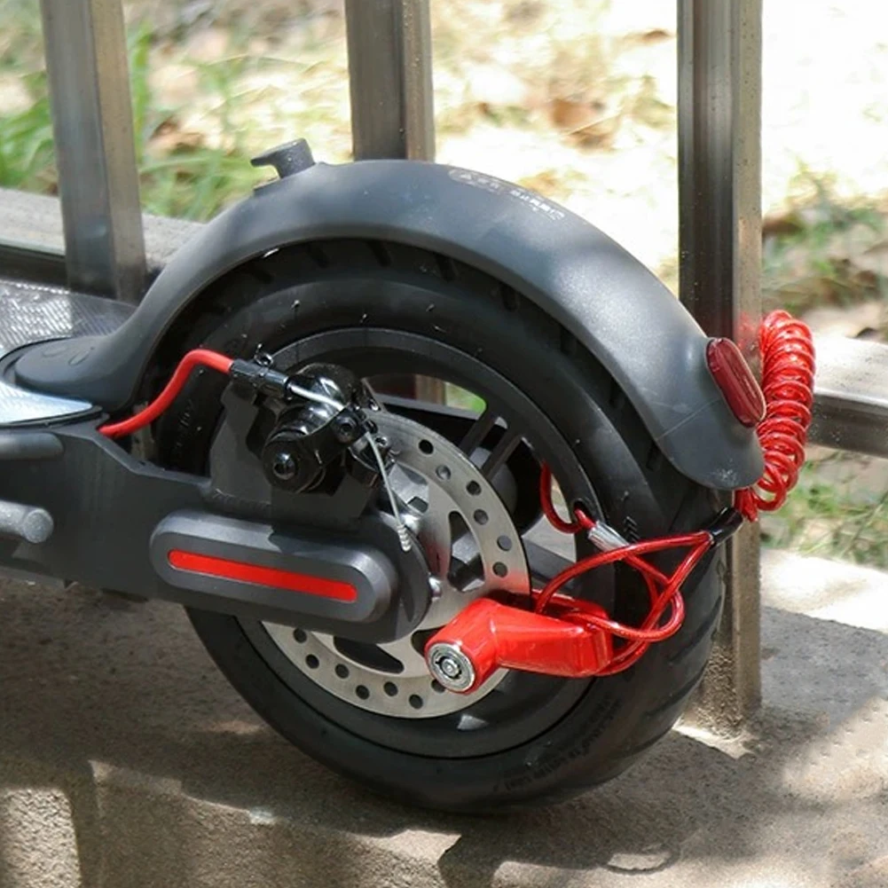 Antivol Câble Métal + Verrou à Disque Rouge Pour Scooter Ou Vélo - Pratique Et Portable