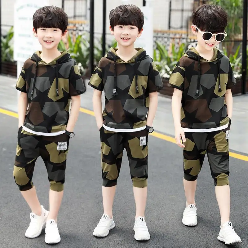 

Boys Summer Kids Clothes Sets 4 6 8 10 12 Years Boy Sport Suit Camouflage Short Sleeve T-shirt+Pants Teenager Boys Clothing Set