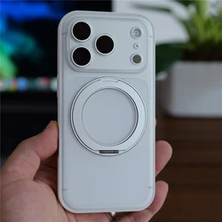 Magnetic Rotating Matte Phone Case with Full Lens Protection - Shockproof & Magsafe Compatible - iPhone 16 Pro Max (WHITE)
