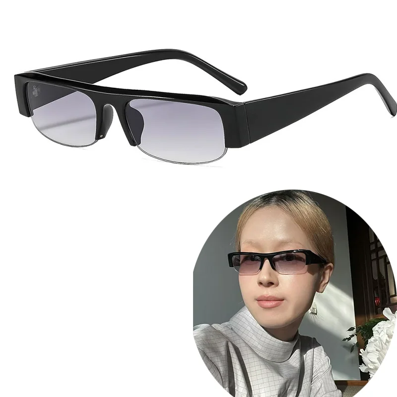 Vintage Leopard Print Half Frame Small Rectangle Gradient UV400 Sunglasses