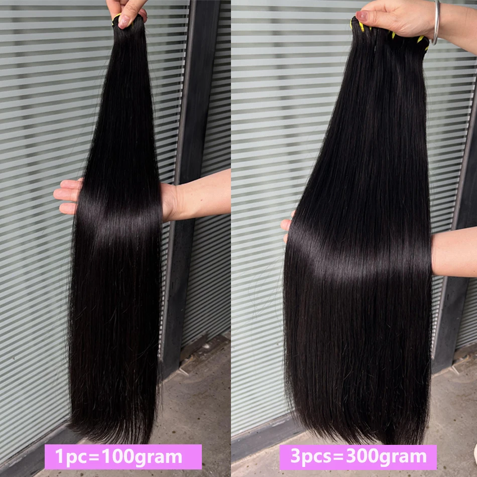 Super Double Drawn Bundles Bone Straight Human Hair Double Weft Unprocessed Raw Virgin Hair Weave Extensions #1B Natural Color 5