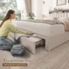 Full Size Bed Frame with 3 Storage Drawers,Upholstered Full Size Bed Frame with Headboard,Strong Support with Wooden Slats Beige 5