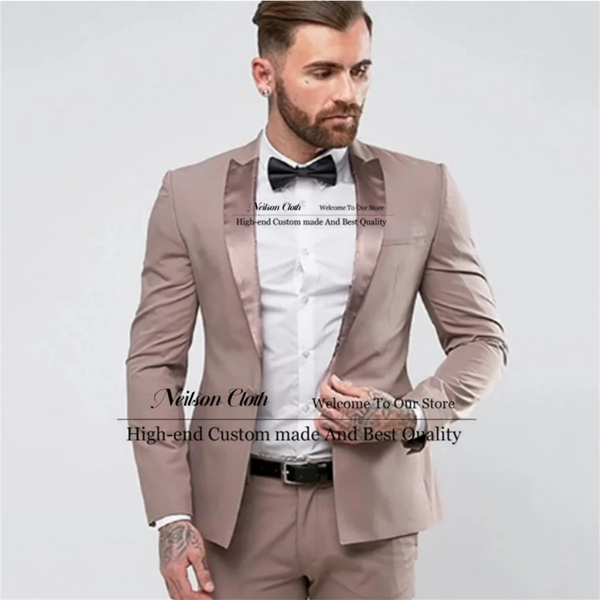 

Fashion Champagn Men Suits Peaked Lapel Groom Wedding Tuxedos 2 Pieces Sets Male Prom Blazers Groomsmen Slim Fit Terno Masculino