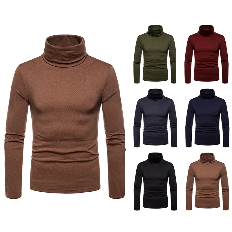 Turtleneck Pullovers Sweaters Men 2020 Autumn Winter Solid Color Long Sleeve Knitting Sweater Thickening Men's Bottoming Shirt 2