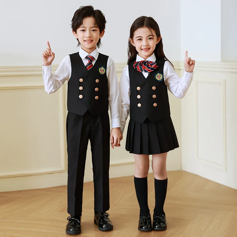 멋진 어린이 소년 정장 조끼 더블 버튼 블레이저 타입 조끼 소녀 생일 파티 결혼식 의류 의상 블랙 그레이 로얄 블루