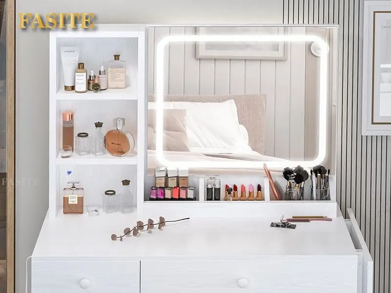 Bàn Trang Điểm Có Gương Có Đèn LED Ổ Cắm Điện, Bàn Trang Điểm Có