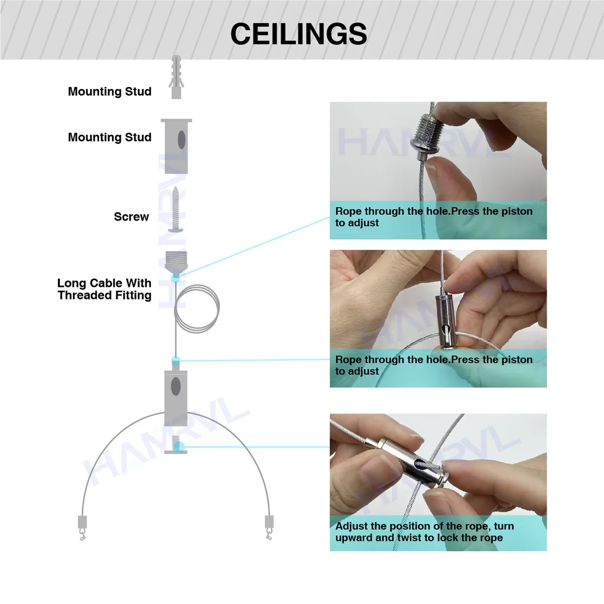 2Set/4PCS-Adjustable 1.5M suspended steel cable set for LED ceiling lights billboard lights panel and fish tank