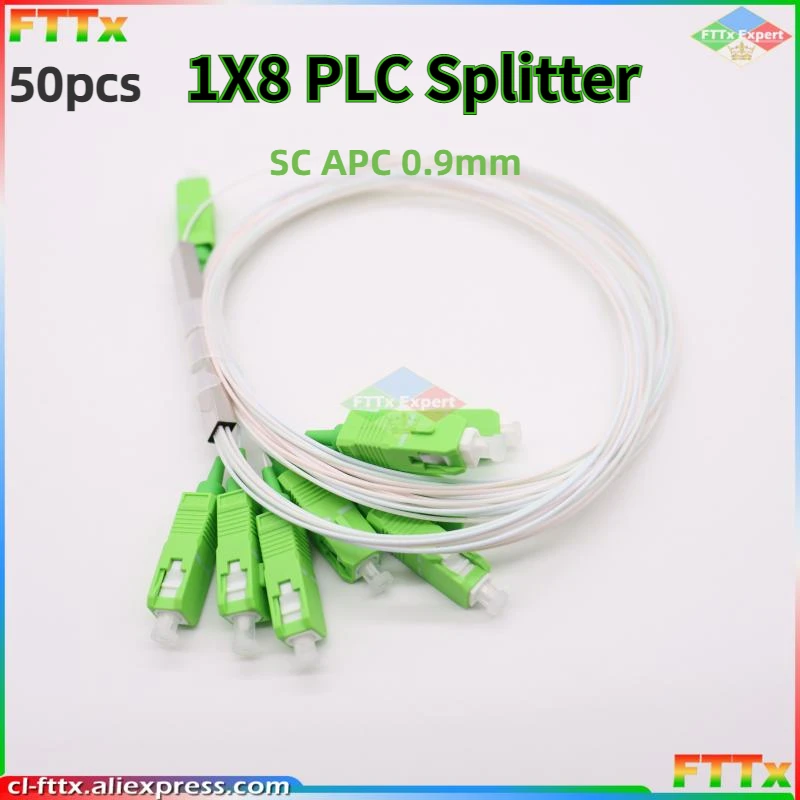 Free shipping 50pcs SC/APC 1X8 PLC Splitter 0.9mm Steel Tube 1m Fiber Optic splitter FTTH Optical fiber Connector 1*8 SC APC